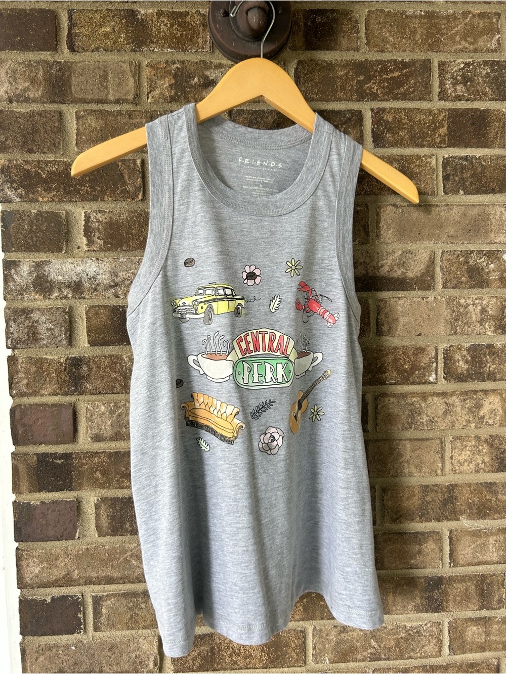 FRIENDS Grey Tank Top with Multicolor Central Perk Graphic (runs small)